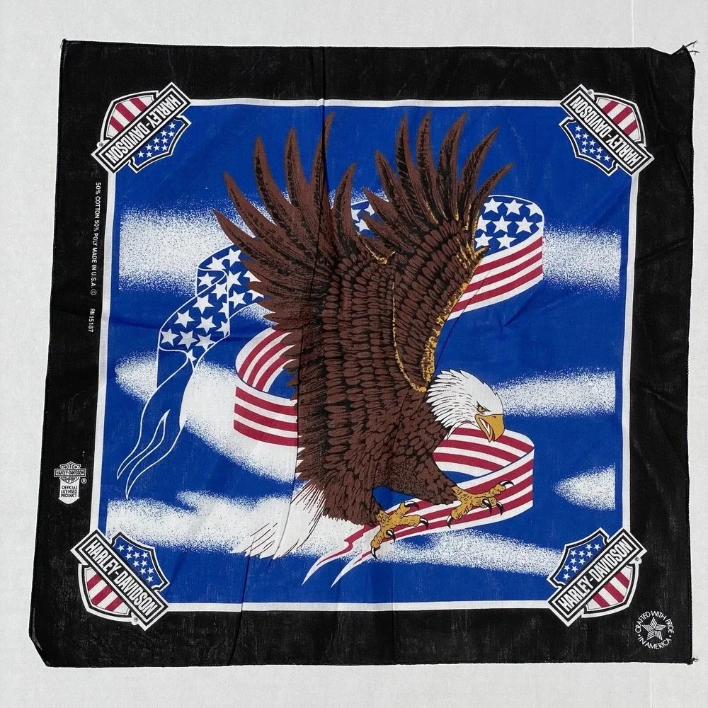 New VTG Harley Davidson Scarf‎ Bandanna Eagle Flag 21